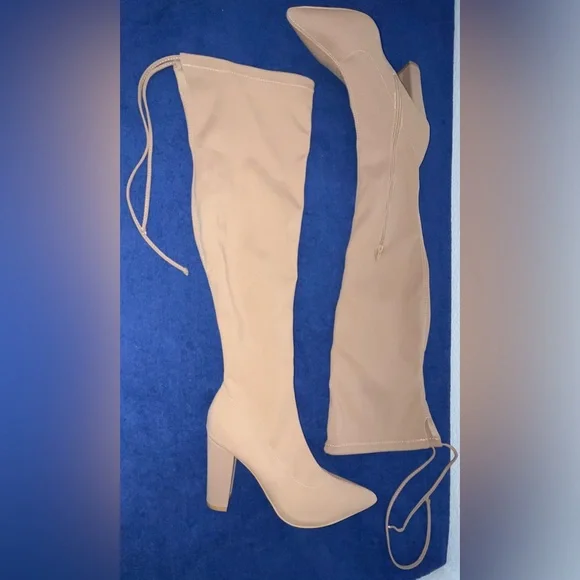 Olivia Ferguson Beige Champagne/Nude Over-the-Knee Boots. - Picture 3 of 13